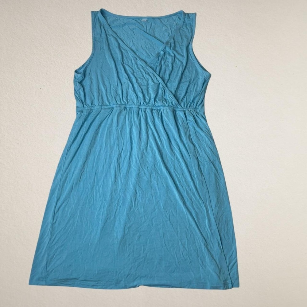 Sky Blue Faux Wrap Summer Sundress knee length size M - Picture 2 of 6